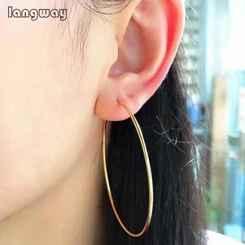 Golden/Gold color Simple Round Circle Big Earrings Hoops For Women Large Hoop Earrings 925 Sterling Silver Gold-plated Jewelry
