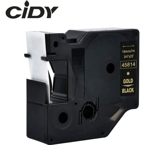 CIDY 1pcs Compatible Dymo D1 19mm Label Tape 45814 gold on black Label Ribbons for Dymo Label Manager 160 280 210