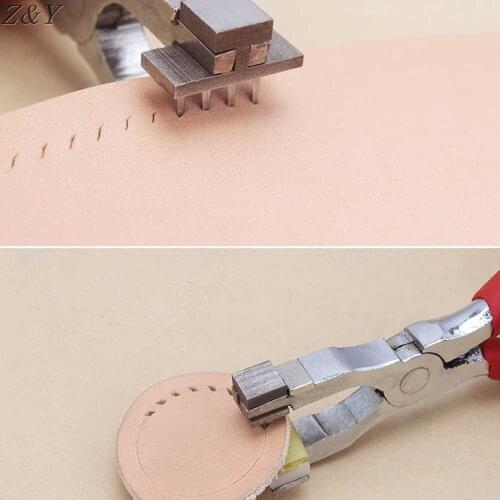 Leather Craft Hole Punch Tools Hand Held Silent Pliers Diamond Sewing Stitching Chisel Pricking Iron 4mm Spacing 2/4 Teeth