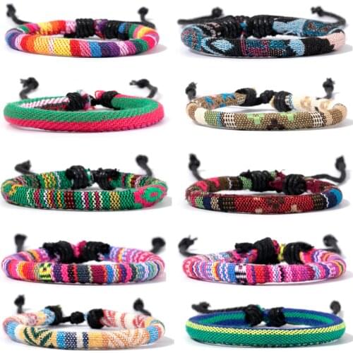 Eif Dock New Fashion Bohemian Rainbow Colors Braided Charm Leather Handmade Friendship Men Women Nepalese Nation Bracelet