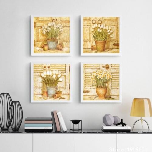 Cotton no frame pastoral narcissus flower scenery canvas printings oil painting printed on cotton wall art decoration pictures