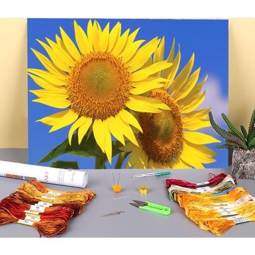 Flower Sunflower Printed Canvas 11CT Cross-Stitch Full Kit Embroidery DMC Threads Knitting work Handicraft Painting Design