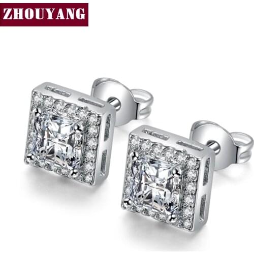 Classic Design Silver Color Princess-cut Square Cubic Zirconia Wedding Stud Earrings for Women ZYE846