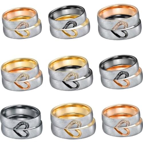 1 pair Custom 18k rose gold plated black heart couple wedding rings set for men and women LOVE Alliance proposal marriage ring