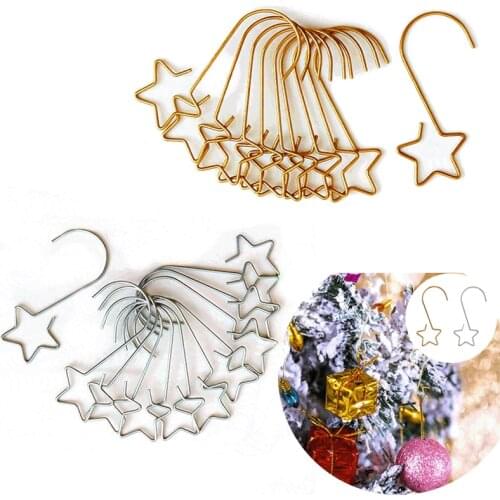 20pcs/lot Christmas Wreath Hooks For Christmas Tree Hanging Pendant Ornament Metal Star Decorations Hook Xmas Home Decor