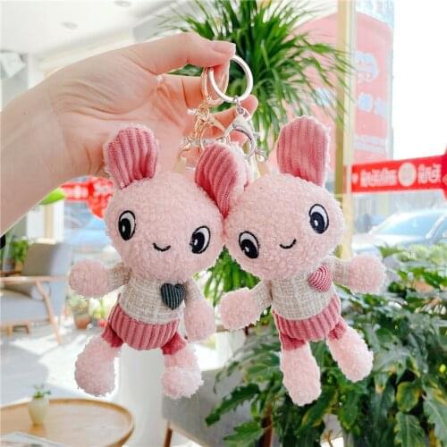 Cute Teddy Rabbit Little bunny pendant Keychain car Decorate good quality baby toy soft Soothing doll christmas funny gift