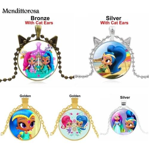 Mendittorosa Shimmer And Shine Fashion Glass Cabochon Pendant Necklace Handmade Maxi Beads Chain Necklace Lovers Best Gifts