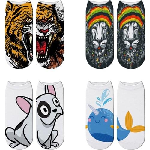 Fashion Women Kawaii Socks Harajuku Comfortable Cotton Socks Men Animal Dog Whale Lion Cartoon 3D Printed Funny Socks