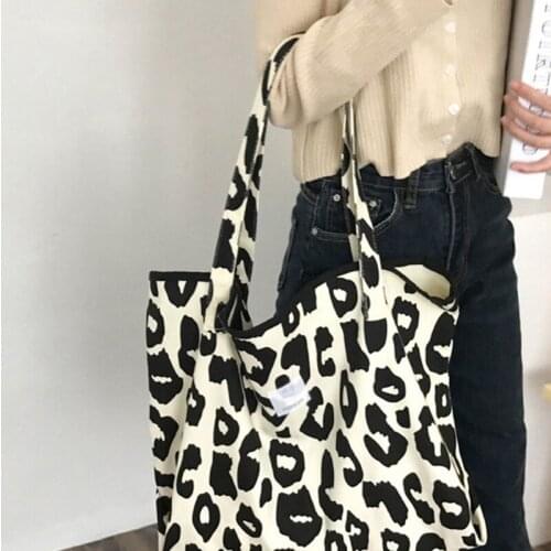 N7MF Ladies Canvas Tote Shoulder Bag Leopard Underarm Bag Fashion Bucket Handbag