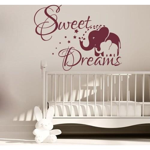 Elephant Wall Decals Quote Sweet Dreams Wall Stickers Nursery Bedroom Babys Room Decoration Design Vinyl Art Wallpaper X903
