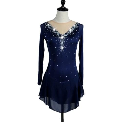 New Modern Ice Skating Dance Costumes Ladies Elegant Long Sleeve Shiny Crystal Dress Competition Performance Clothes DQL3310