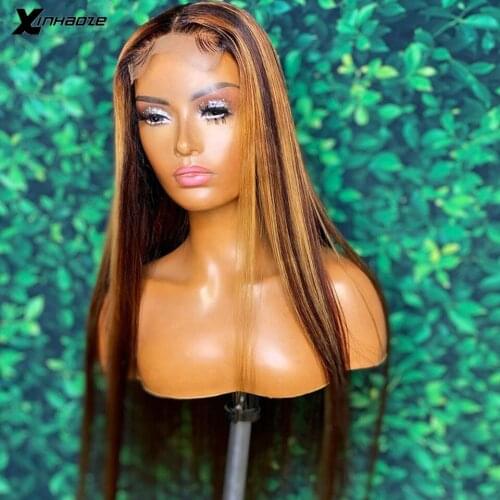 Highlight Straight T-part 13*6*1 Deep Part Lace Front Human Hair Wig With Baby Hair Brazilian 8-24''150% Density PU Silk Top Wig