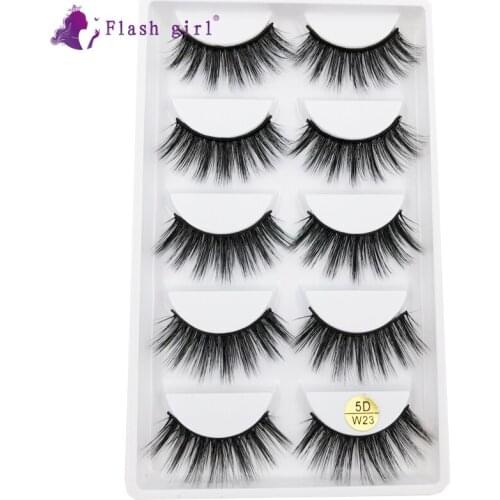 Flash Girl New 5D Mink Eyelashes 5D-W23 Natural Volume Eyelash Extension 5 Pairs Thick Soft Long Fake Eye Lashes For Beauty