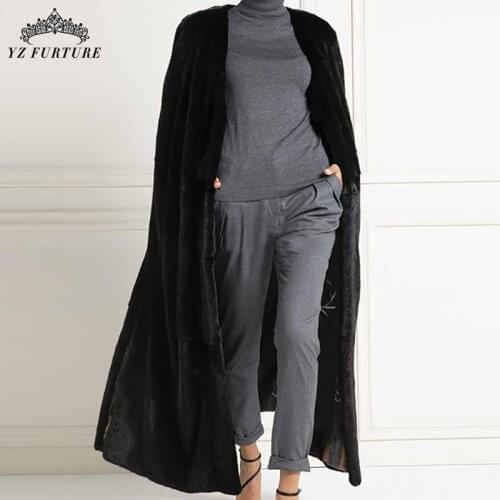 Luxury Ladies Black Natural Mink Fur Coat Sleeveless 130cm Long Vest Simple Temperament Fashion Style Real Mink Fur Winter Shawl