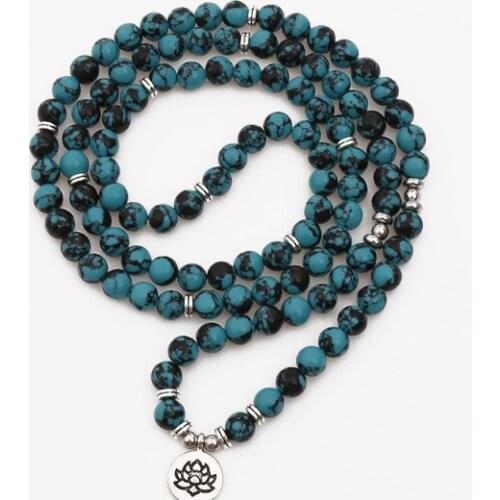 Blue 108 beads 8mm elastic adjustable Lotus life tree Buddha OM eye Chakra Reiki agate Onyx Yoga Bracelet necklace uij45