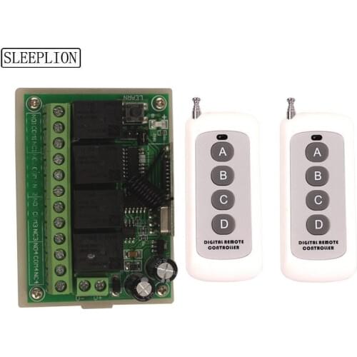 Sleeplion 4 Channel DC 12V 4CH RF Wireless Remote Control Switch System For Garage Gate Door 315/433 MHz Transmitter Receiver