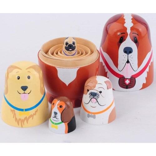 Dog Russian Matryoshka Dolls Handmade Basswood Nesting Dolls Set Matryoshka Dolls Toys Home Decor Toys 5pcs