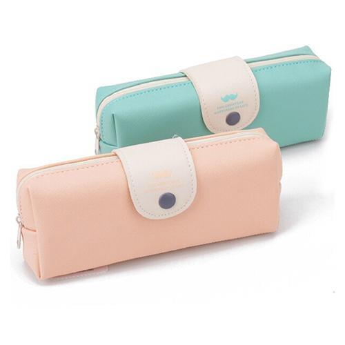 Students Pencil Pen Bag Coin Purse Beauty Makeup Pouch Handbag Zip Hasp Mustache