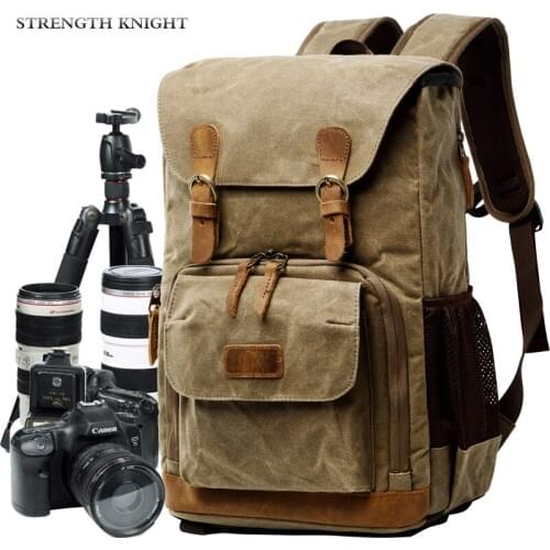 New SLR Camera Backpack Bag Waterproof Canvas Leather Retro Camera Bag Vintage Practical Camera Backpack Travel Bag