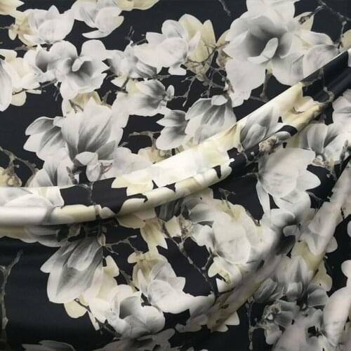 Beautiful 4 Ways Stretch Milk Silk Knited Cotton/Spandex Fabric White Magnolia flower Print Fabric Diy Sewing Dress Cheongsam