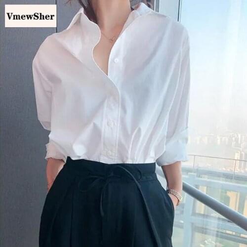 VmewSher Vintage Cotton Shirts Female Plain Casual Loose Korean Long Sleeve Blouses Women Plus Size Harajuku Chic Elegant Tops