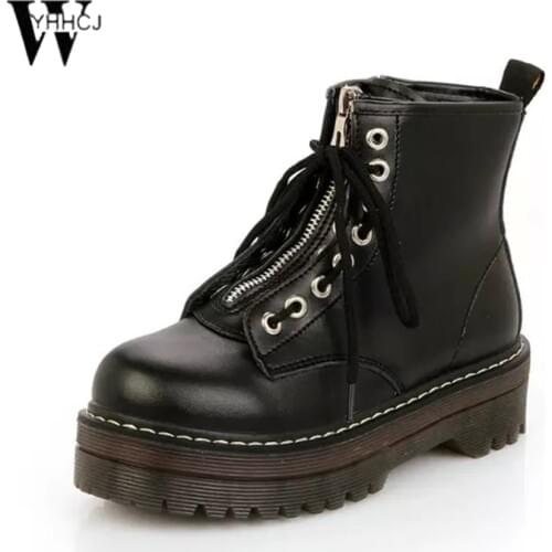 WTAB Women Zip Flat Martin Boots Quality PU Leather Platform Ankle Boots Cow Muscle Sole Winter Shoes Woman Chaussures Femme