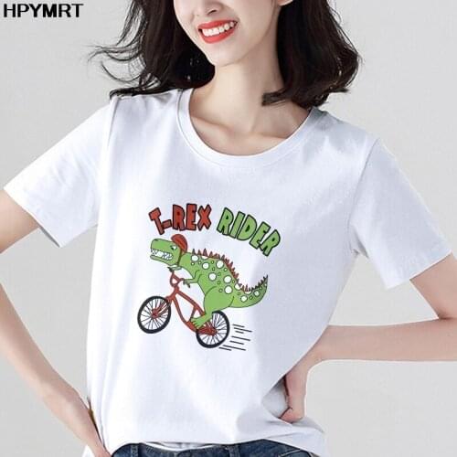 T-rex Rider Printed T Shirts Womens O-neck Fashion T-shirt Casual Top Tees Clothing Short Sleeve 2020 New Summer Tshirt Female