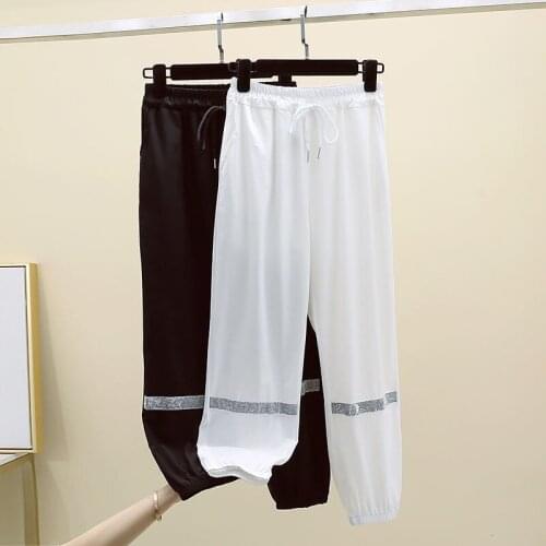 Ice Silk Elastic Waist Sweatpants Female Korean Version of The Waist High Waist Harlan Nine-point Daddy Feet Pants Mother Jeans