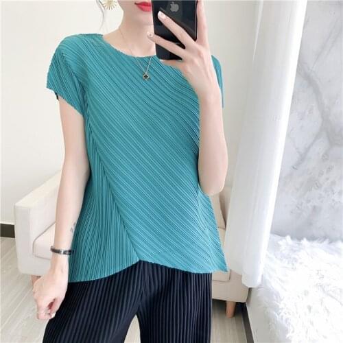 Women Summer Basic Top Round Neck Solid Color Slim All-match Casual Large Size Slim T-shirt Female Short Sleeve Irregular Tee