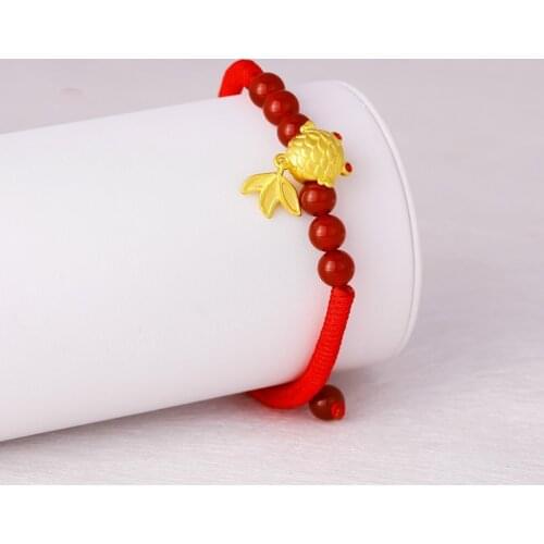Hot sale 24K Yellow Gold Bracelet Womens 3D Lucky Fish Knitted Bracelet