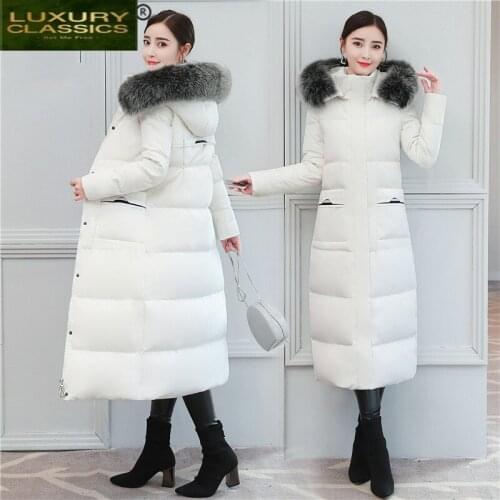 Winter Womens Down Jacket 90% Duck Down Coat Female Clothes 2021 Long Slim Warm Real Fox Fur Hooded Overcoat Hiver 20211