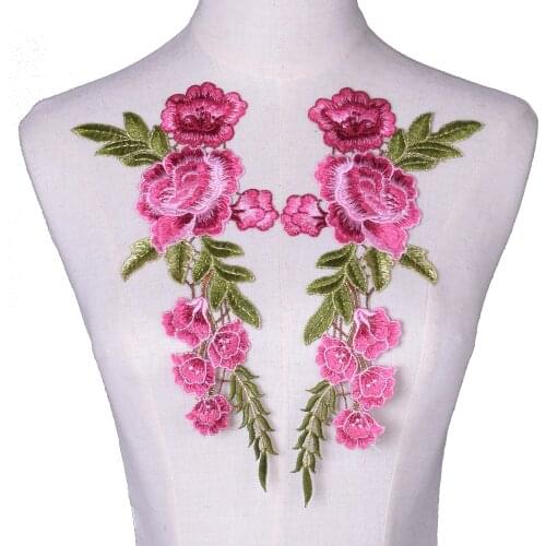 1 Pair Pink Embroidered Patches for Clothes Application Flower Appliques Sewing colorful Diy Patch Applique Scrapbooking