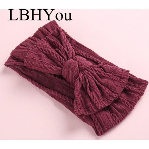 1pcs Knot Bows Wide Nylon Headbands,Cable Knitted Bow Nylon Headbands,Baby Girls Cotton Turban Head Wraps Hair Accessories