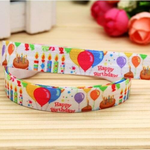 5/8'' Free shipping Fold Elastic FOE birthday printed headband headwear hairband diy decoration wholesale OEM H4902