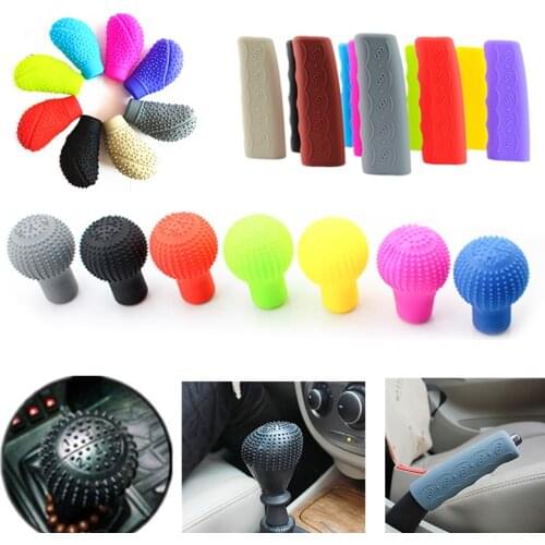 Auto Manual Car Silicone Shift Gear Head Button Transmission Knob Cover Automatic Handbrake Covers Sleeves Case Skin Protector