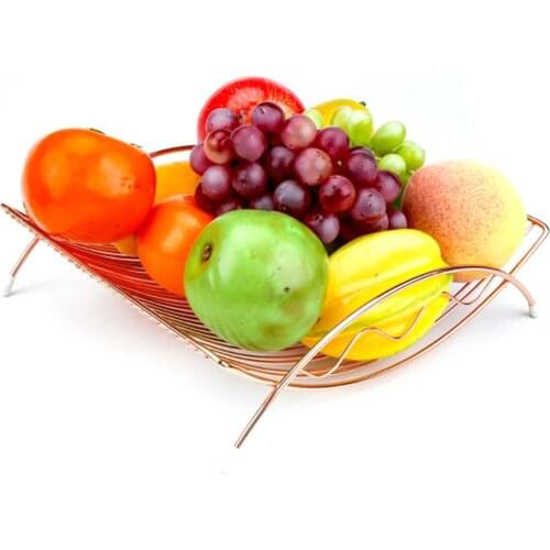 Household Hollow Out Fruit Basket Metal Storage Rack Fruit Dish for Fruit Candies Snacks Black/Rose Gold