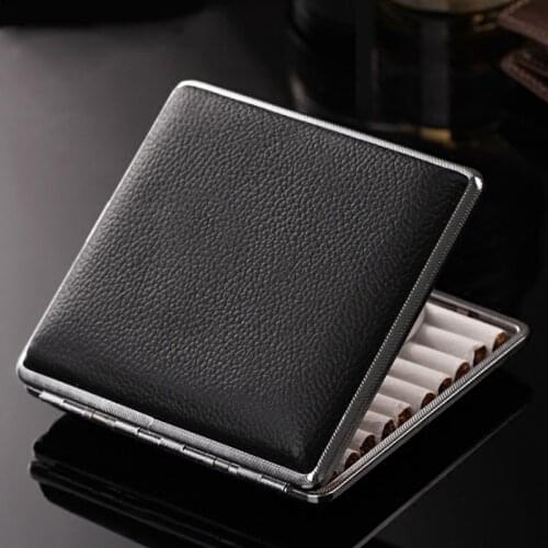 14/16/20 Cigarettes Genuine Leather Cigarette Case Vintage Classic Cowhide Metal Cigarette Boxes Mens cigarette holder