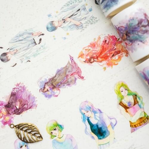 9 Styles Large Size Flowers/Antiquity Girls Boys Japanese Washi Decorative Adhesive DIY Masking Paper Tape Label Sticker gift