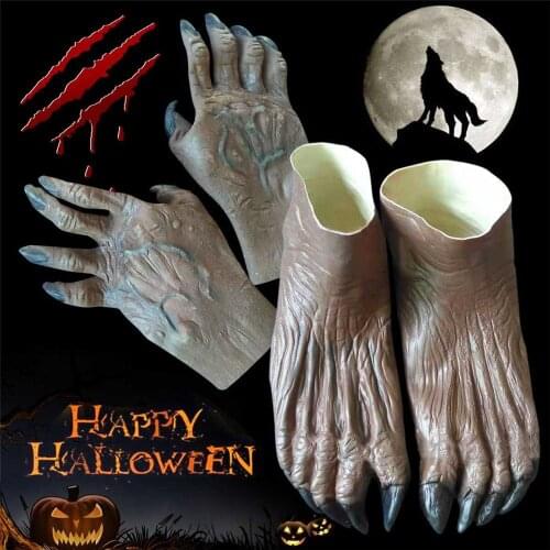 Halloween Carnival Cosplay Adult Werewolf Gloves Feet Hands Gloves Set Horror Wolf Claw for Masquerade Party Costume Parties