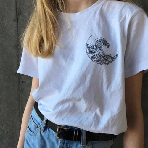 Hokusai The Great Wave T-shirt Grunge Tumblr Tee Harajuku Cute Short Sleeve Cotton T-shirts Summer 2021 Fashion Tees XXL Clothes