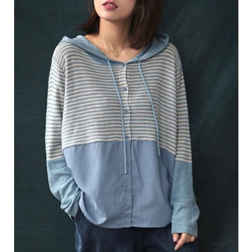 Johnature Womens Hooded Shirts