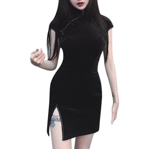 Chinese Qipao Classic Women Satin Cheongsam Oriental Bride Dresses 2020 New Evening Party Gown Gothic Punk Dress Z0107