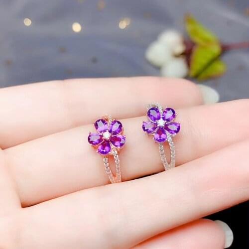 Natural amethyst ring, luxurious design, simple. 925 pure silver. New sales promotion