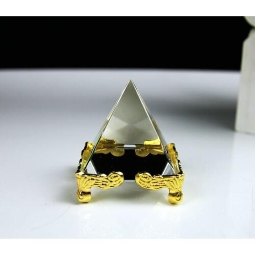 Beautiful Clear Egyptian Crystal Pyramid With Gold Stand Egyptian Figurines Glass Crafts Home Decoration