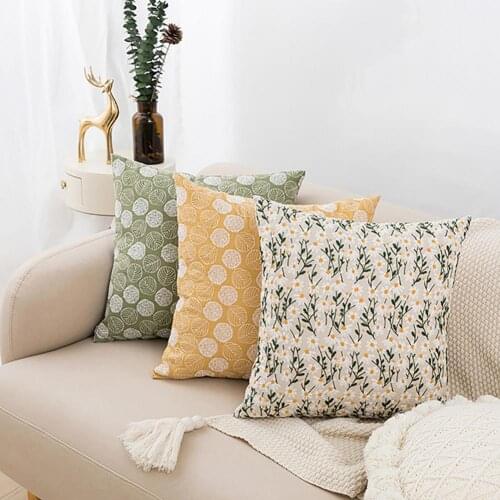 Square Pillowcase Nice-Looking Soft Embroidered Cotton Flax Pillowslip Flower Styles Cushion Cover for Home Decor