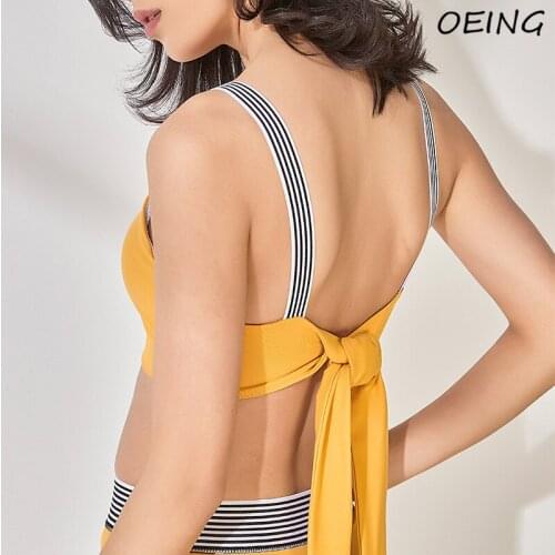 2021 Summer Jogging Bra Stripe Bandage Sexy Backless Sport Underwear Workout Clothes Back Closure Fitness Bras