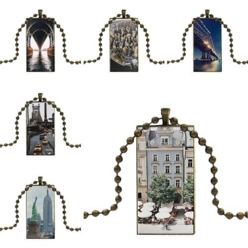 Cute New York Ny City Necklace Fashion Long Chain With Rectangle Necklace Jewelry For Women Party Gift