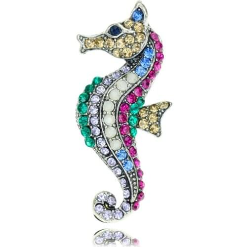 Fashion New Color Diamond Alloy Seahorse Brooch Creative Marine Creature Rhinestone Word Pin Womens Party Dress Lapel Jewelry