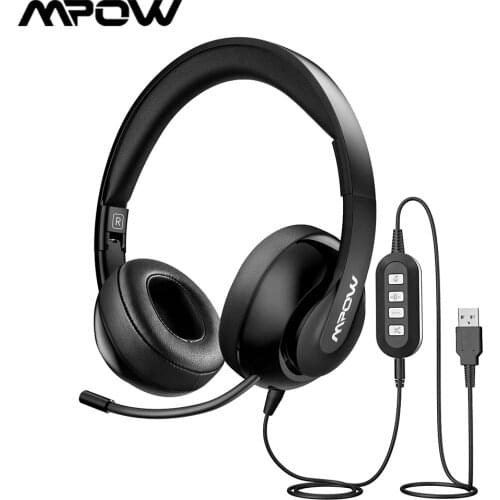 Mpow 224 USB Headset 3.5mm Computer Headset Foldable Noise Cancelling Headset with Retractable Microphone for Call Center Driver