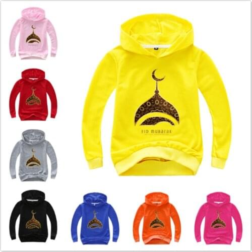 Cartoon Ramadan Kareem EID MUBarak Print Hoodies For Boy Sweatshirt Cotton Costume Children Kid Girl Long Sleeve T-shirt Top Tee